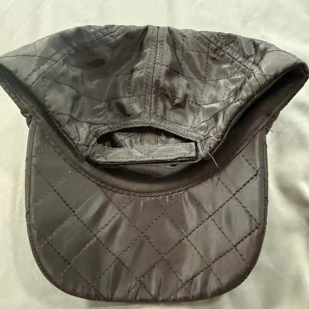 Black Quilted Nylon Baseball Cap Adjustable Lightweight Unisex Dad Hat